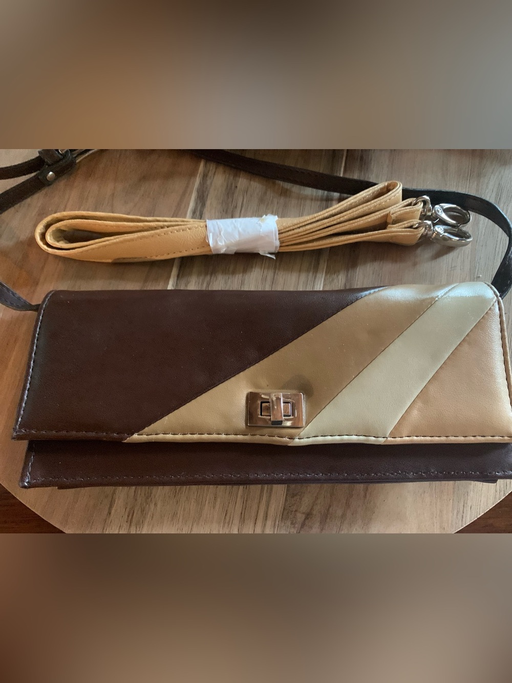 ALDO Colorblock Brown Tan Leather Envelope Clutch Crossbody Bag 3-Way